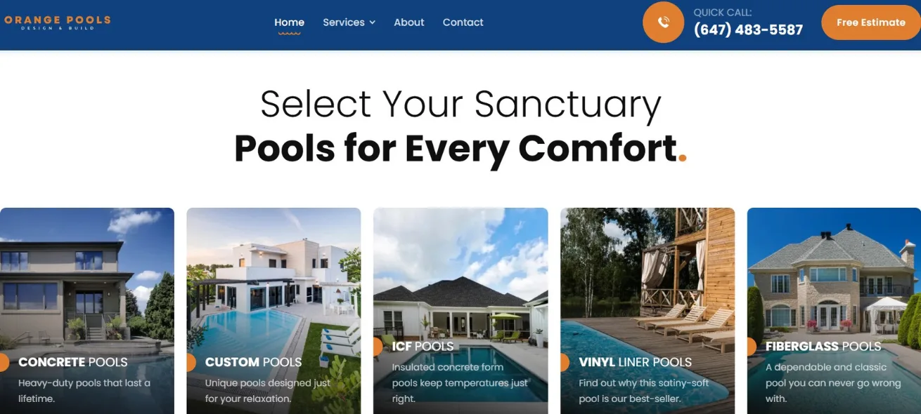 pool company website design